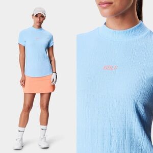 Macade Golf Blue Mock Neck Short Sleeve Tee Shirt Womens Top Size L